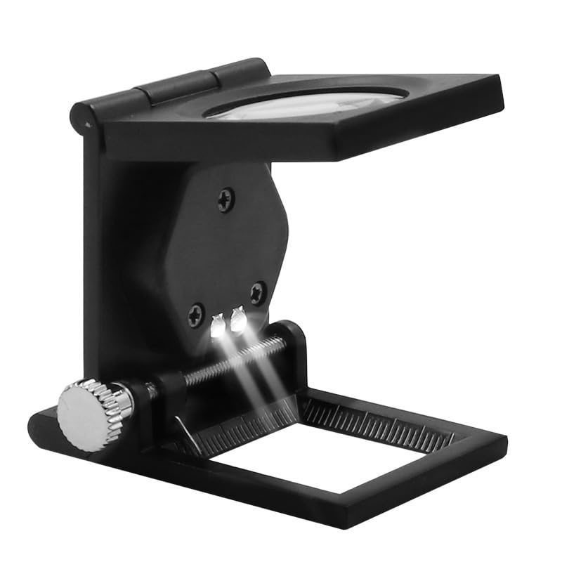 10-fache Faltbare Mini-Taschenlupe aus Metall mit Licht und Skala, inklusive Kabelzähler