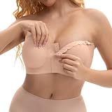 KUTECOMBO Wireless Strapless Bra for Women Non-Slip Front Closure Smoothing Padded Bandeau Bralette,Ideal for Wedding & Off-Shoulder Outfits(Beige,Large)