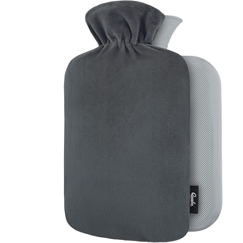 Hot Water Bottle - with Soft Premium Fleece Cover - Dark Grey, 2L - Heating Pad for Menstrual Cramps & Period Comfort - Bed Foot Warmer - Hot & Cold Compress for Back, Stomach, Neck Pain Relief
