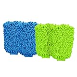 JOJOHEDIA car wash mitt,wash Mitts for car Washing,Microfiber wash mit,Scratch &amp; Lint Free Chenille Microfiber Wash Mitt (Green/Azure,4pack)