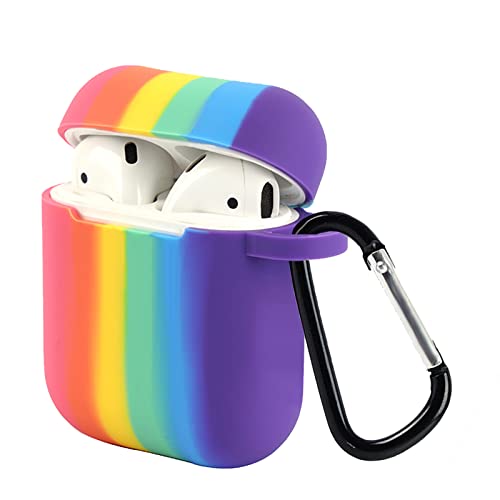 Airpods Hülle mit karabiner Kompatibel mit Apple Airpods 2 & 1,ultradünnes, weiches, silikonschonendes, stoßfestes Schutzzubehör - Front-LED Sichtbar - unterstützt Kabellos Laden Cover