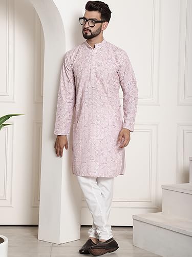 Image of SOJANYA (Since 1958 Men's Floral Embroidered Thread Work Cotton Kurta with Churidar