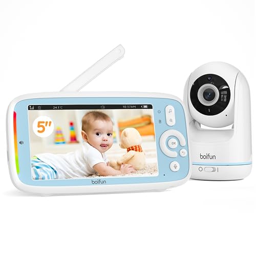 10 Besten Babyphone mit großer reichweite Test 6 BOIFUN Baby-Monitor, 720P IPS Bildschirm mit 5,0 Zoll & 360 ° Kamera, für Kinder/Neugeborene, VOX-Modus,