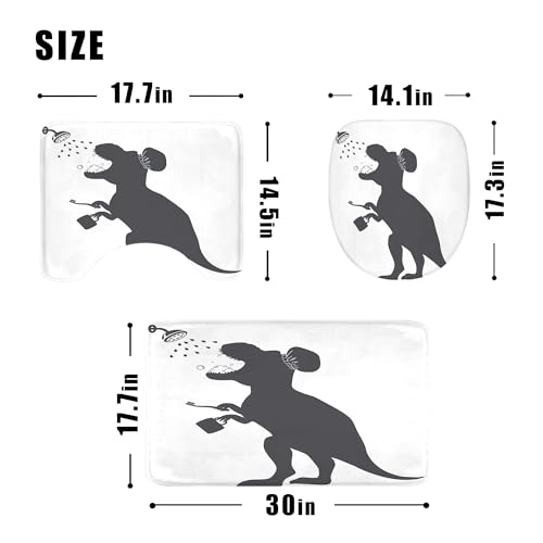 Image of 4PCS Kids Dinosaur 71Wx71H Inches Funny Animal Dino Silhouette Shadow Shower Curtain Sets with Rugs, Toilet Lid Cover and Bath Mat, Cute Bath Accessories Art Home Decor Fabric 12 Pack Hooks