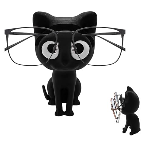 Image of Black Cat Spectacle Holder, Handcrafted Eyeglass for Desk Organization, Unique Showpiece Glass Stand & Wooden Stand Alternative, Single Piece Home Decor Accessory, Glasses Holder Gift Under 200