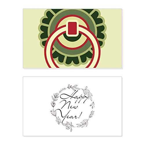 Tarjeta de felicitación de año nuevo decorada con círculos cobre y texto inglés