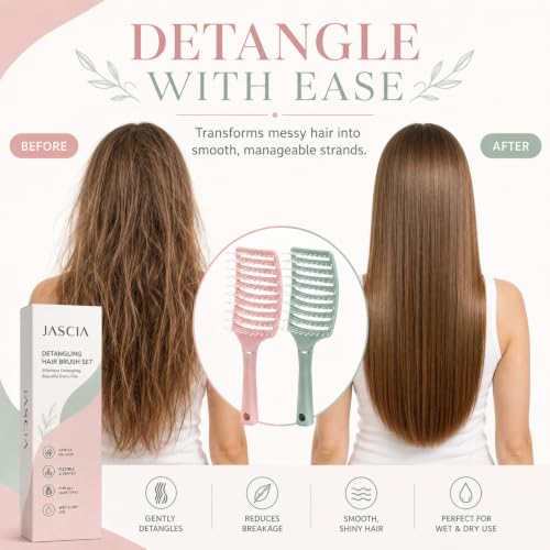 Image of Detangling Hair Brush for Women & Men, Portable Vented Paddle Hair Brush for Curly & Straight Hair, Rounded Tip Bristles, Lightweight Salon, Home & Daily Personal Grooming, Green, Pack of 1