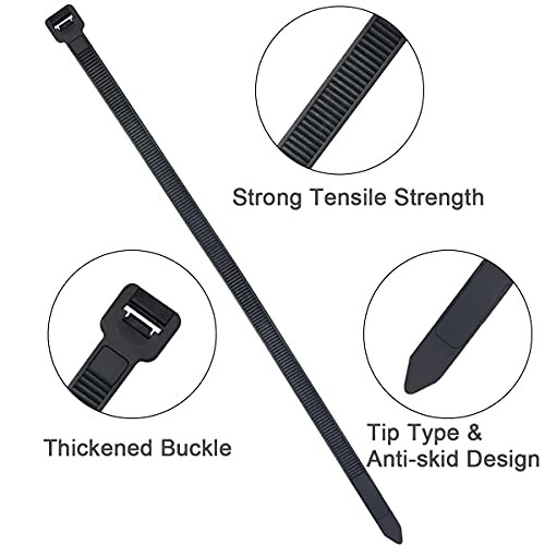 EANINNO 120lb Heavy Duty Zip Ties -100PCS Thickened 12 x 0.3 inch Strong Plastic Cable Tie Wraps -Black Nylon Wire Ties UV Heat Resistant Multipurpose