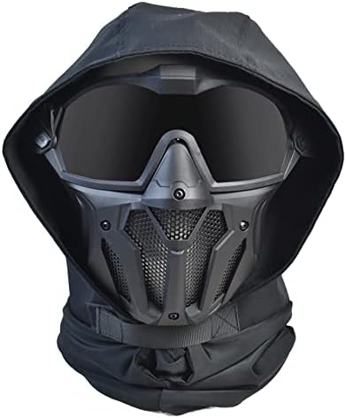 Full Face Protection Airsoft Mask with Detachable Anti-Fog Goggles Balaclava Face Mask Eye Protection to Airsoft Paintball Cosplay Costume Party (G-Black)