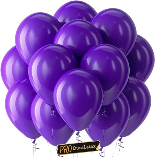 Image of Pro Duralatex Dark Purple Extra-Thick Balloons 100 Pack 12 inch | Purple Balloons for Long-Lasting Professional Party Decorations, Large Wedding Graduation Halloween Birthday