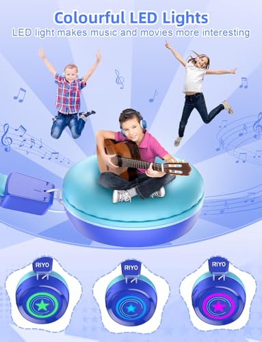 riyo Bluetooth Kopfhörer Kinder, Kinderkopfhörer Kabellos mit LED-Leuchten Bluetooth 5.0 Kinder Kopfhörer Faltbare Stereo Sound für Schule/Tablet/PC