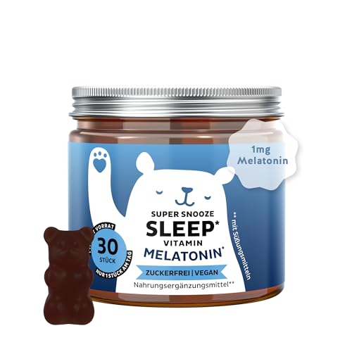Super Snooze Sleep Vitamin - wit 1mg Melatonin Hochdosierter Vitamin B6-30 Stücks (1 monat) Zuckerfrei Vegan - Bears with Benefits
