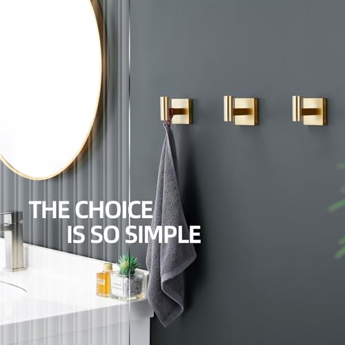 Image of KOKOSIRI Robe Hooks Bathroom Towel Coat Hook for Bath Kitchen Wall 3 Pack Brushed Gold Stainless Steel B1013BG-P3