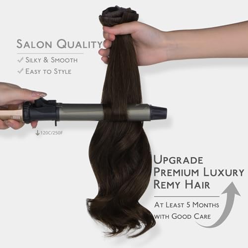 Image of WENNALIFE Invisible Edge Seamless Clip in Hair Extensions Real Human Hair | 24'' 160g 7pcs Light Dark Brown. Ultra-Thin PU Weft, Easy Clip On Extensions, Comfortable