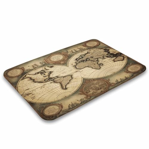 QSKDLAC Vintage World Map Bath Mat Coral Velvet Non Slip