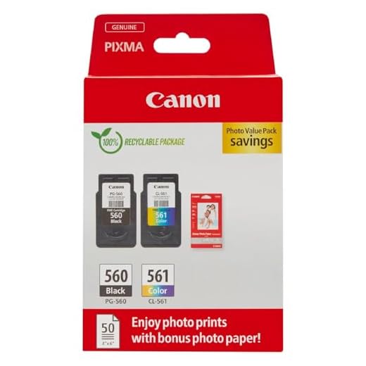 Canon Tinte & Papier Multipack - PG-560/CL-561 Original Drucker Tintenpatronen 2er-Pack (1 x Schwarz, 1 x Farbe druckerpatronen) & 4x6 Fotopapier (50 x Blatt)