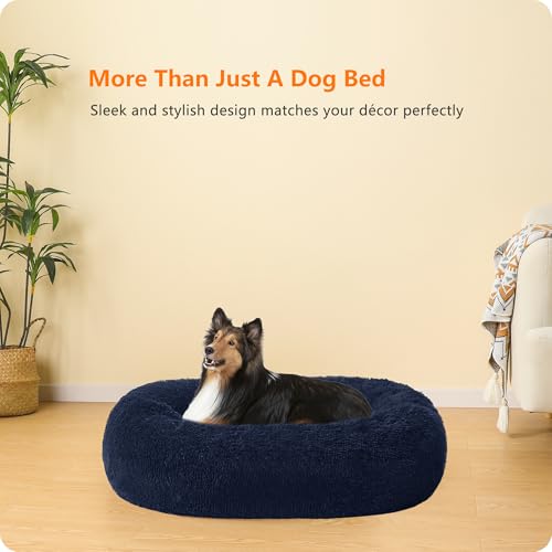 HMTOPE Orthopädisches Hundebett rund Hundekissen Hundesofa Katzenbett Donut Kuscheliges Hundekorb Waschbar, 80 cm Ø, Navyblau
