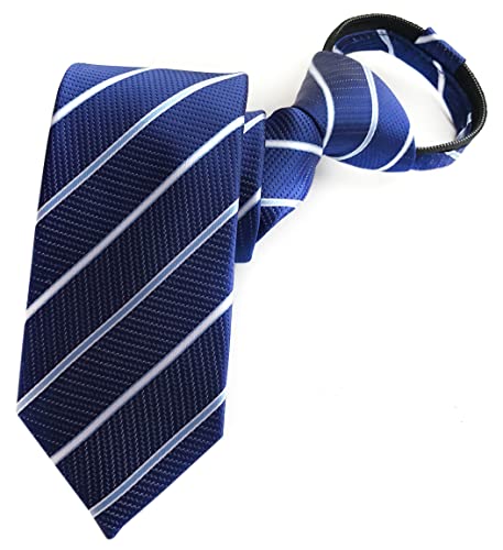 Rosiika Corbata de cremallera para hombre pretied negocios boda sólida cuadros corbata rayas, Azul marino 02, Taille unique Cover