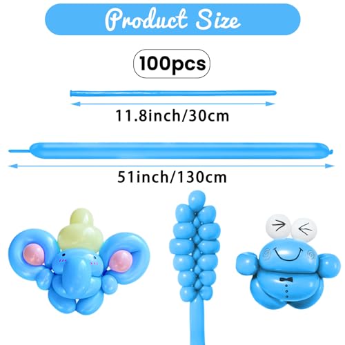 Image of 100Pcs Light Blue 260 Balloons, Long Balloon for Tying Balloon Arch, Long Skinny Ballons for Twisting Ballons Animal Balloons Birthday Party Wedding Festival Decorations