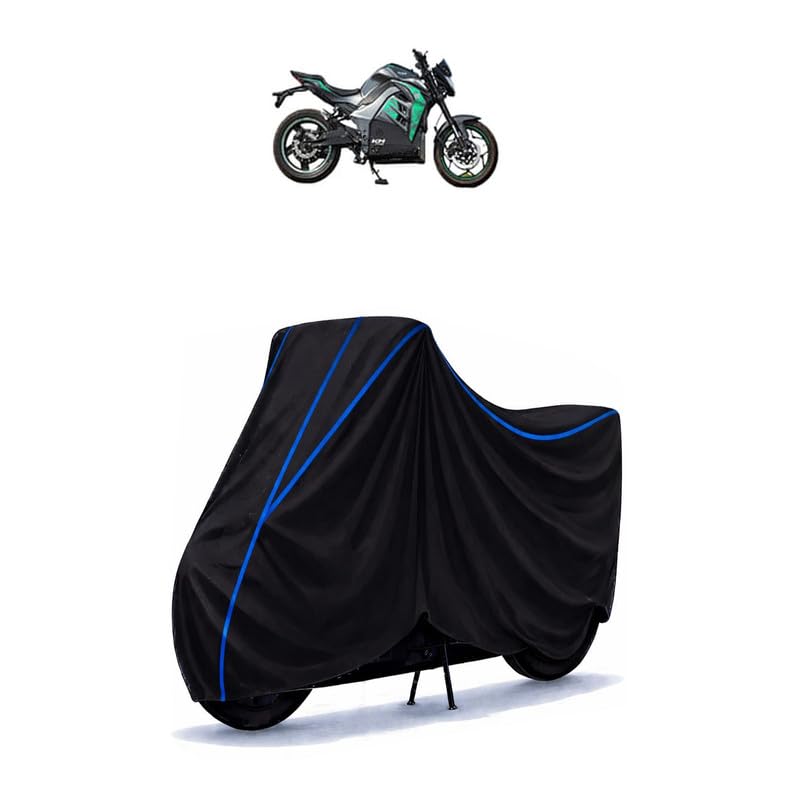 Image of Kabira Mobility KM 4000 Bike Cover Water Resistant Universal Motorcycle Rain | Heavy Duty UV Protection, Dust, Scratch Indoor Outdoor All Weather with Black Blue Piping Elastic