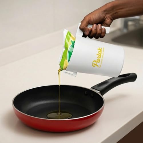 Image of Milk and Oil Packet Holder, Plastic Kitchen Organizer with Handle, Cylindrical Spill-Proof Pouring Container (White, Large)