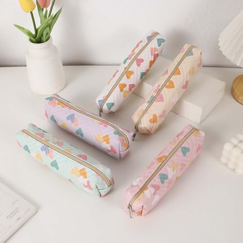 Image of Small Pencil Pouch Cute Makeup Heart Pen Bag Women Office Stationery Comestic Bag
