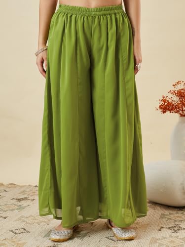 Image of MOKOSH Women's Georgette Short Kurti Palazzo with Dupatta | Short Kurti Set |Ethnic Kurta Set for Women | Sweetheart Neck Full Sleeve | Indian Kurta Outfit With Palazzo Pants