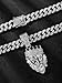 YOHAX Hip Hop Necklace Alloy Full Diamond Crown Lion Head Pendant Necklace Hip Hop Men's and Women's Long Chain Necklace (50 cm Cuban chain (19.6 inches), black)