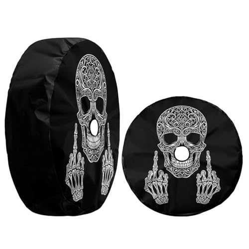 Image of Delerain Spare Tire Cover with Backup Camera Hole Skull Middle Finger Wheel Covers Waterproof Dust-Proof UV Sun Universal Fit for RV Trailer RV SUV Truck (17 Inch for Diameter 31 inch-33 inch)