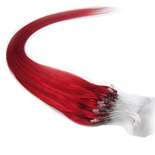 18 Inch Micro Ring Loops Beads Tipped Remy Real Human Hair Extensions (#Red)