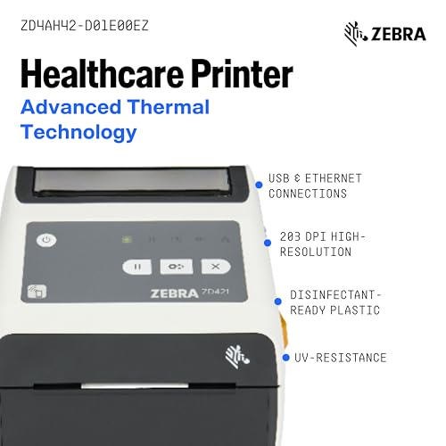 Image of ZD4AH42-D01E00EZ - Zebra ZD421 Direct Thermal Printer, Healthcare Approved, 203 DPI, USB, Ethernet, Bluetooth