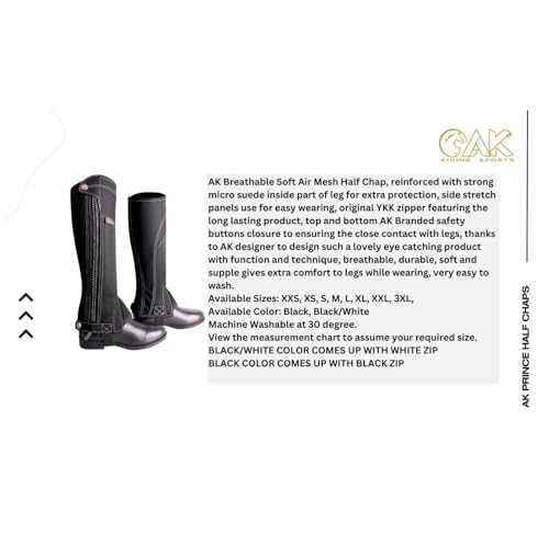 AK Unisex Prince Atmungsaktive Air-Mesh-Reit Halbchaps AKRS-1885 (Schwarz, L)