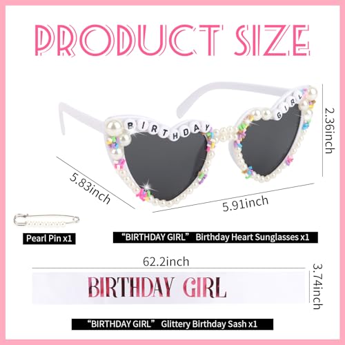 Birthday Girl Sash & Glasses Set, Birthday Gifts for Women Happy Birthday Accessories Decorations Party Favors for Women Girls2