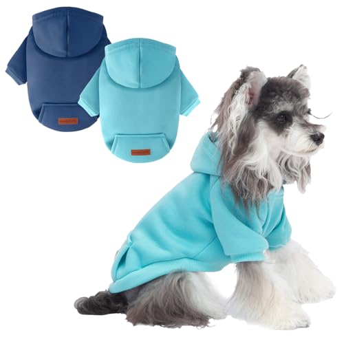 2 Pack Dog Hoodie Warm Hood Dog Sweater Cold Weather Small Dogs Sweatshirt Comfort Pet Clothes for Small Medium Dogs with Pockets Cats Chihuahua Clothes for Male Female Girl Boy Sporty Daily Wear