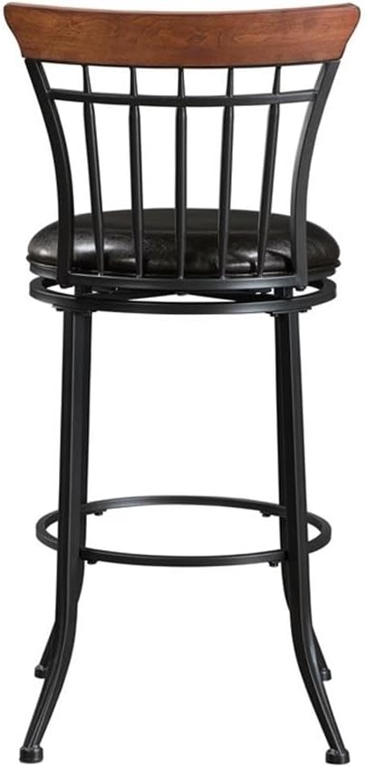 Pemberly Row Contemporary Swivel Pub Height Chair, Faux Leather Upholstery, Brown Finish, 360-Degree Swivel, Sturdy Black Metal Base, Bar Height Seating for High-Top Tables or Counters, 250lb Capacity