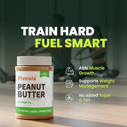 PINTOLA Natural Unsweetened Peanut Butter, Creamy 1kg | Just 100% Roasted Peanuts | 30g Protein/100g | Vegan & Gluten Free
