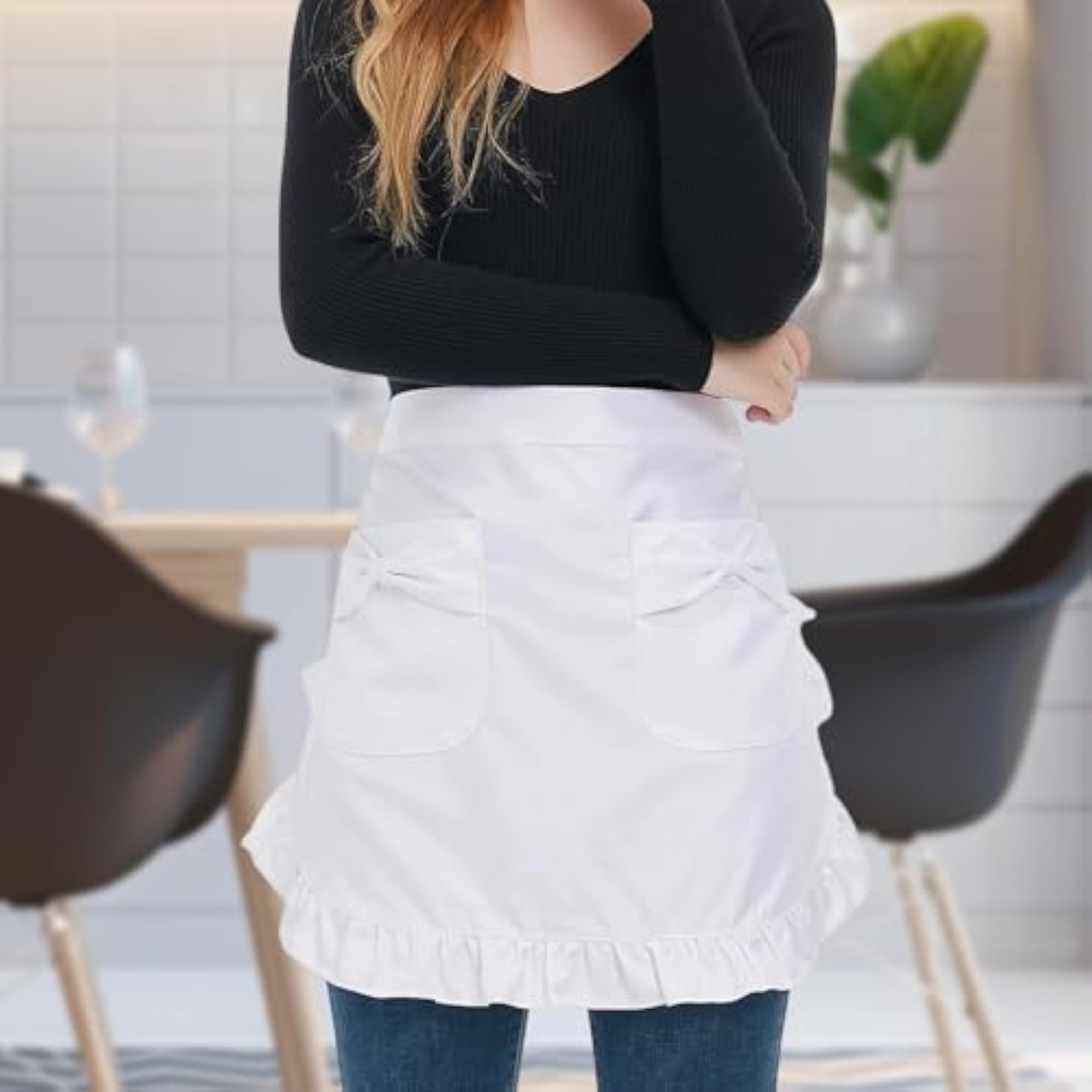 Women's Multiuse Cooking Waist Apron, White