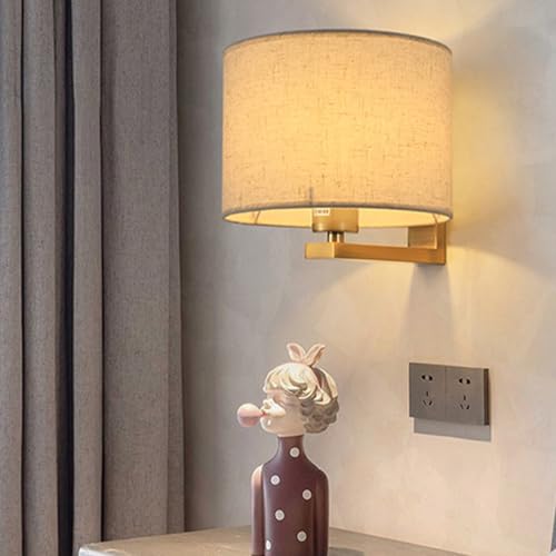 Lámparas de pared E27 modernas de metal y tela redonda para iluminación interior de salones