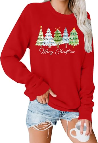 Image of VVNTY Christmas Sweatshirt for Women Merry Christmas Jumper Casual Xmas Holiday Long Sleeve Tops (Red1,XL)