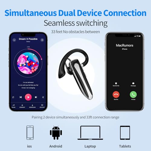 Image of Bluetooth Earpiece V6.1, Wireless Handsfree Headset with Mic, CVC8.0 Noise Canceling for Calls Business Single-Ear Earphone, 24 Hrs Driving Headset for Android, iOS, Laptop, Office, Truck Driver