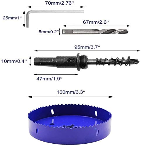 Image of Luomorgo 6.3 inch 160mm Hole Saw | 1 1 /4 inch Cutting Depth, HSS Bi-Metal, Hex Shank Drill Bit Adapter, For Wood Cornhole Boards Plastic Drywall Fiberboard