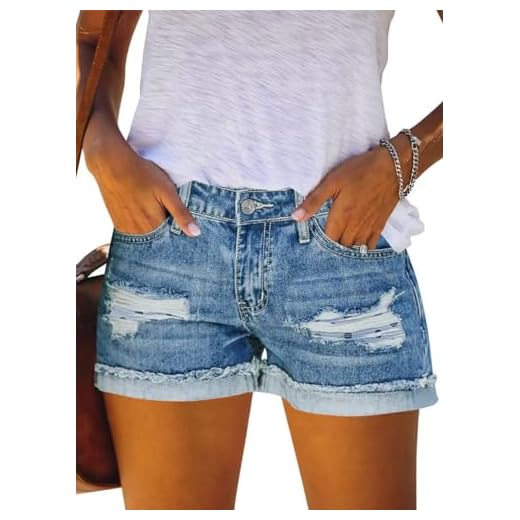 JOCAFIYE Women's Ripped Denim Jean Shorts High Waisted Stretchy Folded Hem Short Jeans Light Blue XL