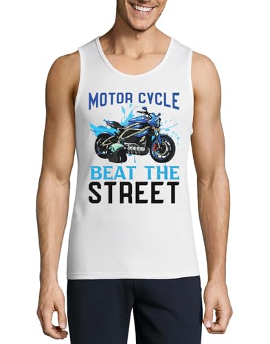 Camiseta de tirantes de algodón blanca para hombre estilo Motor Cycle Beat The Street