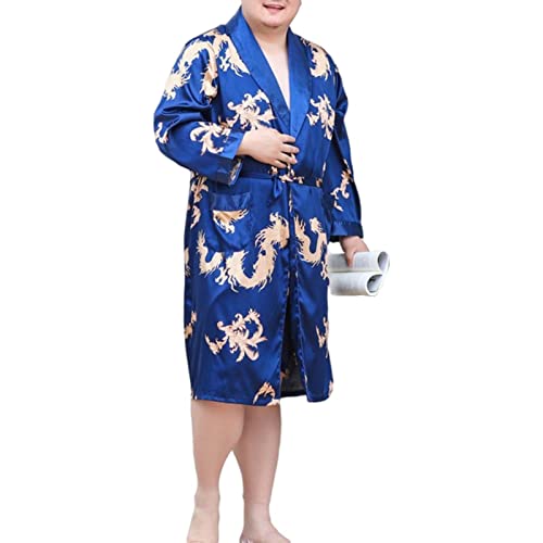 Men Silky Satin Kimono Robe Soft Dragon Dressing Gown Bathrobe Male Lounge Home Wear Sleepwear Plus Size M-7XL