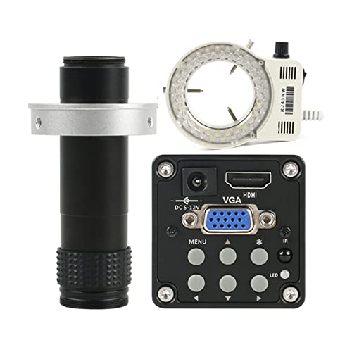 Lab Microscope Slides 14MP 720P 60FPS HD CCD HDMI/VGA Digital Camera Industrial Video Microscope Microscope Parts(1-130X 40-Ring LED)