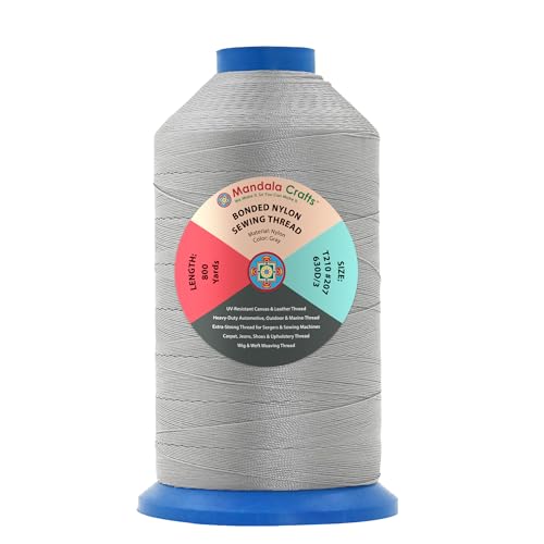 Mandala Crafts Size 207 630D T210 Gray Bonded Nylon Thread, 800 YDs
