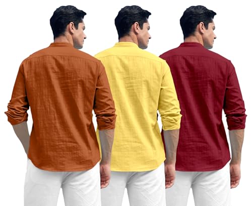 Image of Zombom Combo of Men's Solid Cotton Polyester Blend Full Sleeve Mandarin /Chinese Collor Straight Kurta Shirt (Pack of 3)