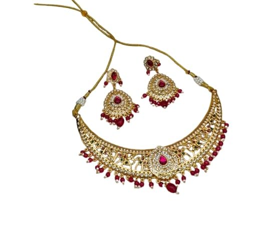 traditional rajputi aad necklace with ad stone and earring for womens-image-44