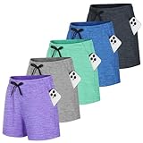 HovSiyla 5 Pack Women Quick Dry Shorts Moisture Wicking Pockets Lightweight Gym Workout Running Summer Athletic Casual Wear 5 Set A Medium