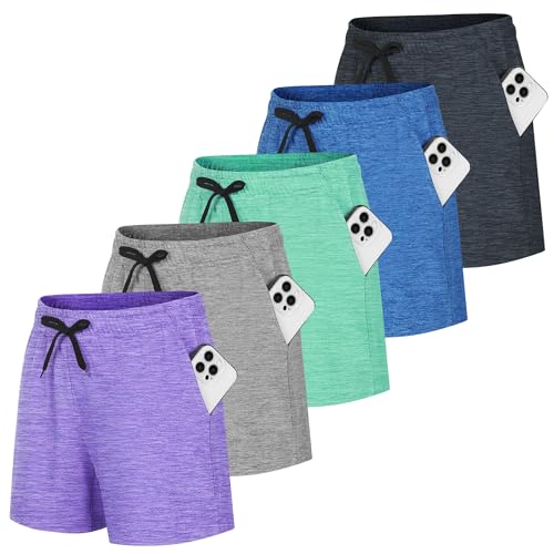 HovSiyla 5 Pack Women Quick Dry Shorts Moisture Wicking Pockets Lightweight Gym Workout Running Summer Athletic Casual Wear 5 Set A Large